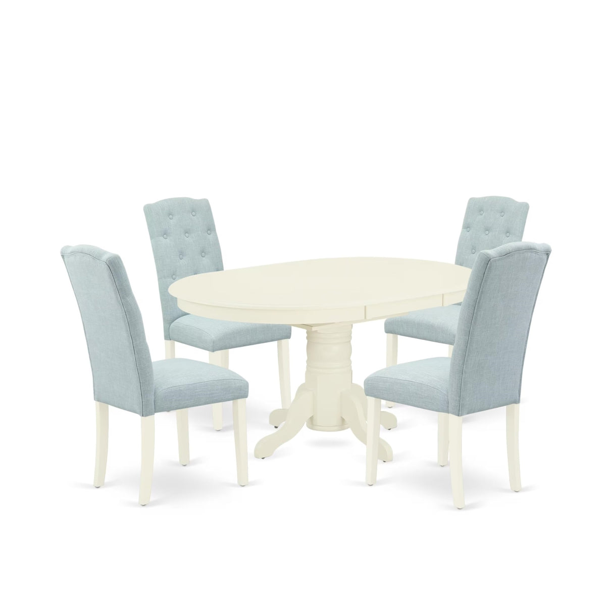 Casafoyer Avce5-Lwh-15 5 Piece Dining Table Set Includes An Oval Dining Room Table With  Leaf And 4 Baby Blue Linen Fabric Parsons Chairs, 42X60 Inch, Linen White