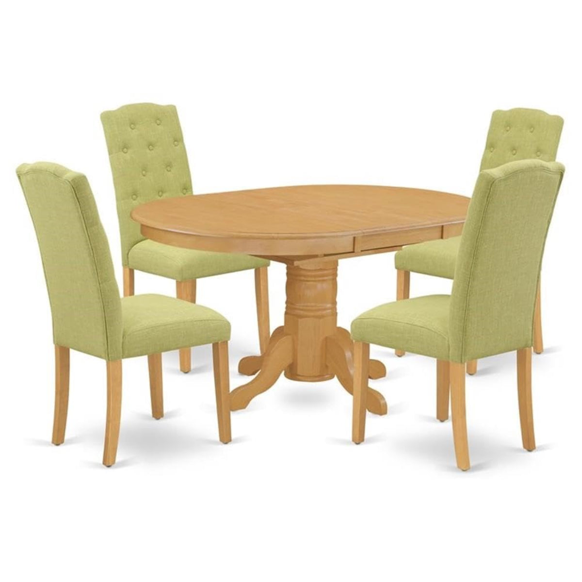 Casafoyer Avce5-Oak-07 5 Piece Kitchen Table Set For 4 Includes An Oval Dining Room Table With  Leaf And 4 Limelight Linen Fabric Parsons Chairs, 42X60 Inch, Oak