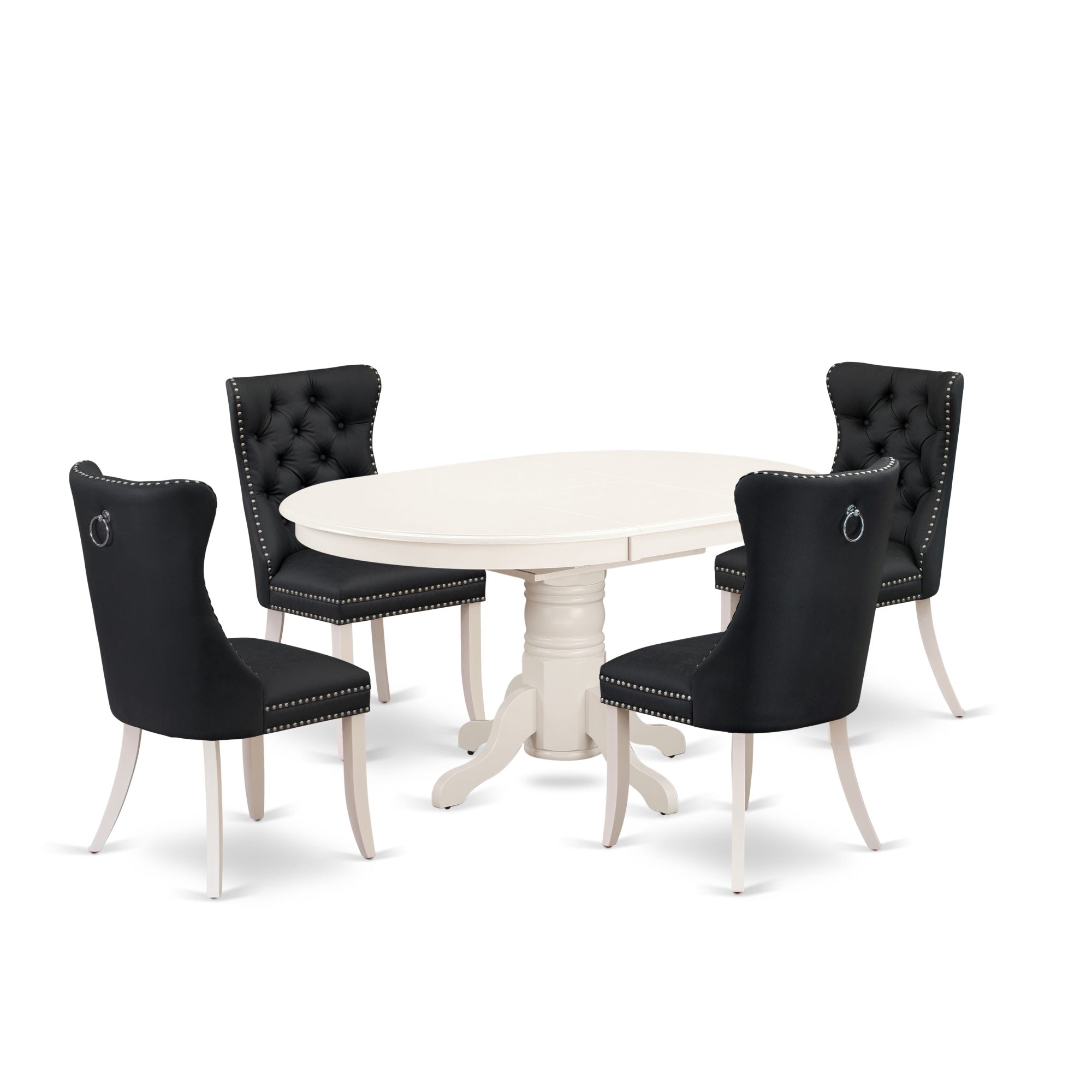 East West Furniture Avda5-Lwh-12 5 Piece Dining Room Set Consists Of An Oval Dining Table With Butterfly Leaf And 4 Upholstered Parson Chairs, 42X60 Inch, Linen White