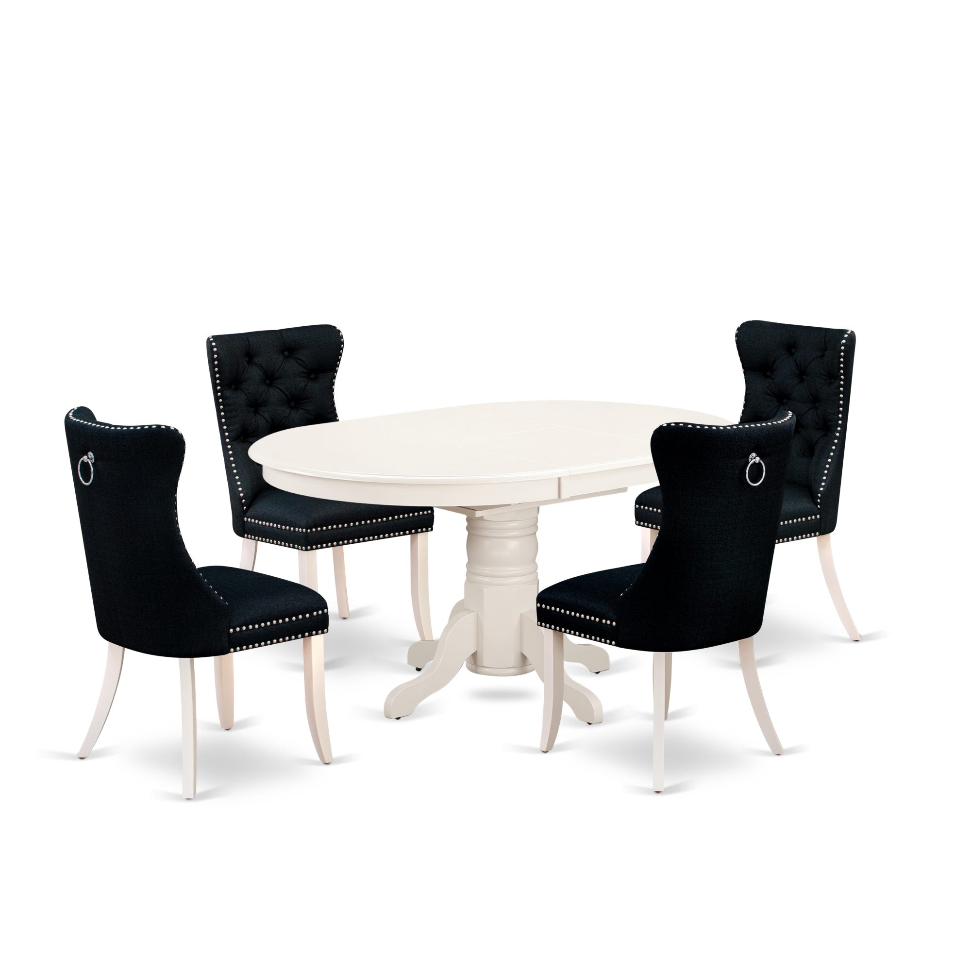 East West Furniture Avda5-Lwh-24 5 Piece Kitchen Table Set Consists Of An Oval Dining Table With Butterfly Leaf And 4 Upholstered Chairs, 42X60 Inch, Linen White