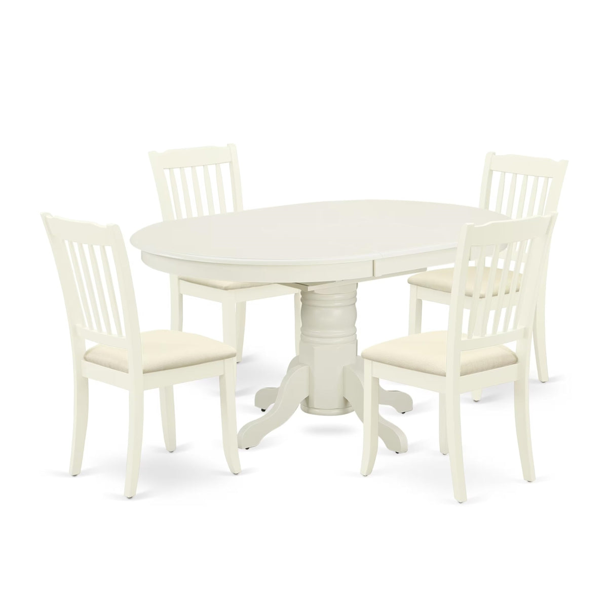 Casafoyer Avda5-Lwh-C 5 Piece Modern Dining Table Set Includes An Oval Wooden Table With  Leaf And 4 Linen Fabric Upholstered Dining Chairs, 42X60 Inch, Linen White