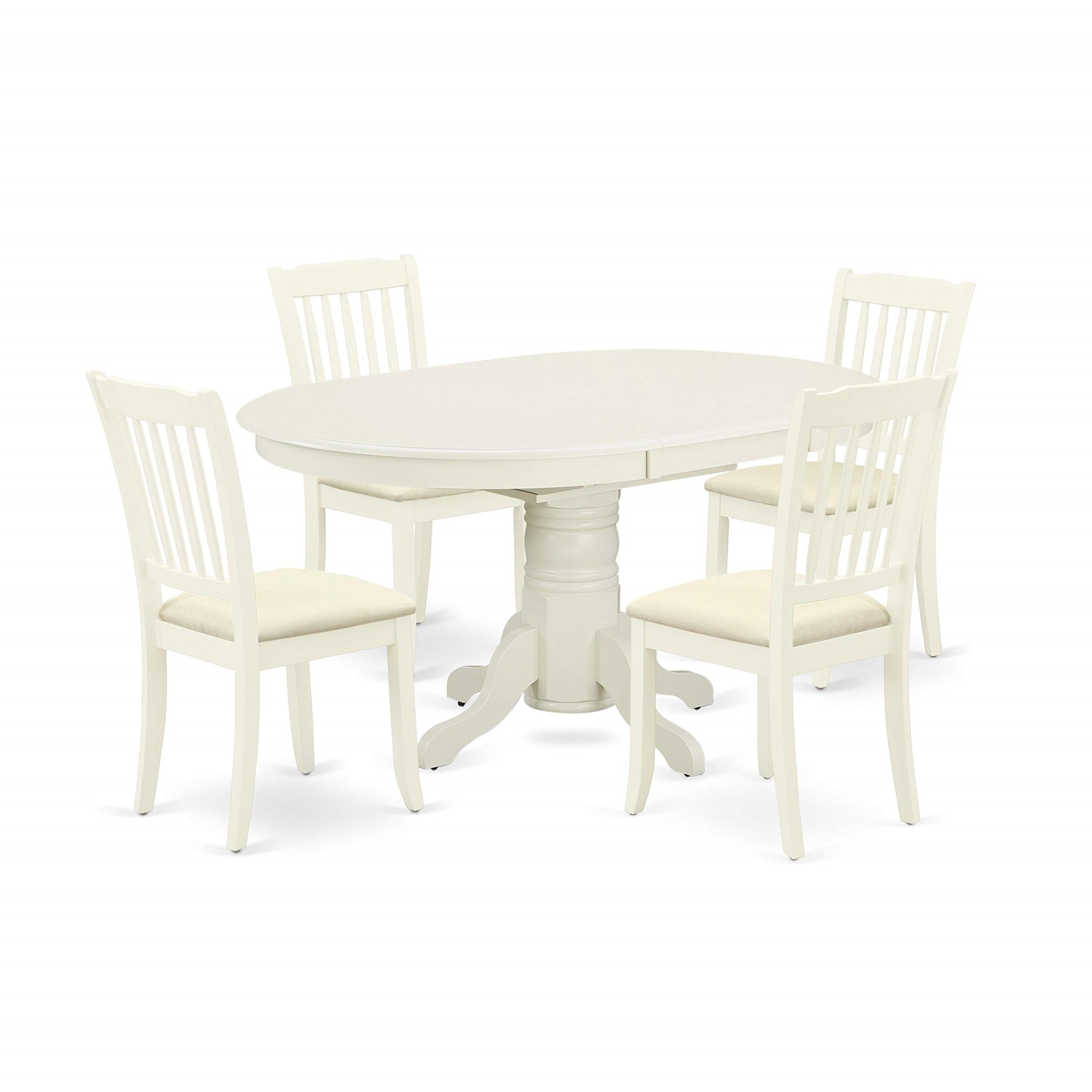Ergode Avda5-Lwh-C, 5-Piece Wooden Dining Set, Modern Table With Butterfly Leaf, 4 Linen Fabric Chairs, Asian Wood, Easy Assembly, Linen White