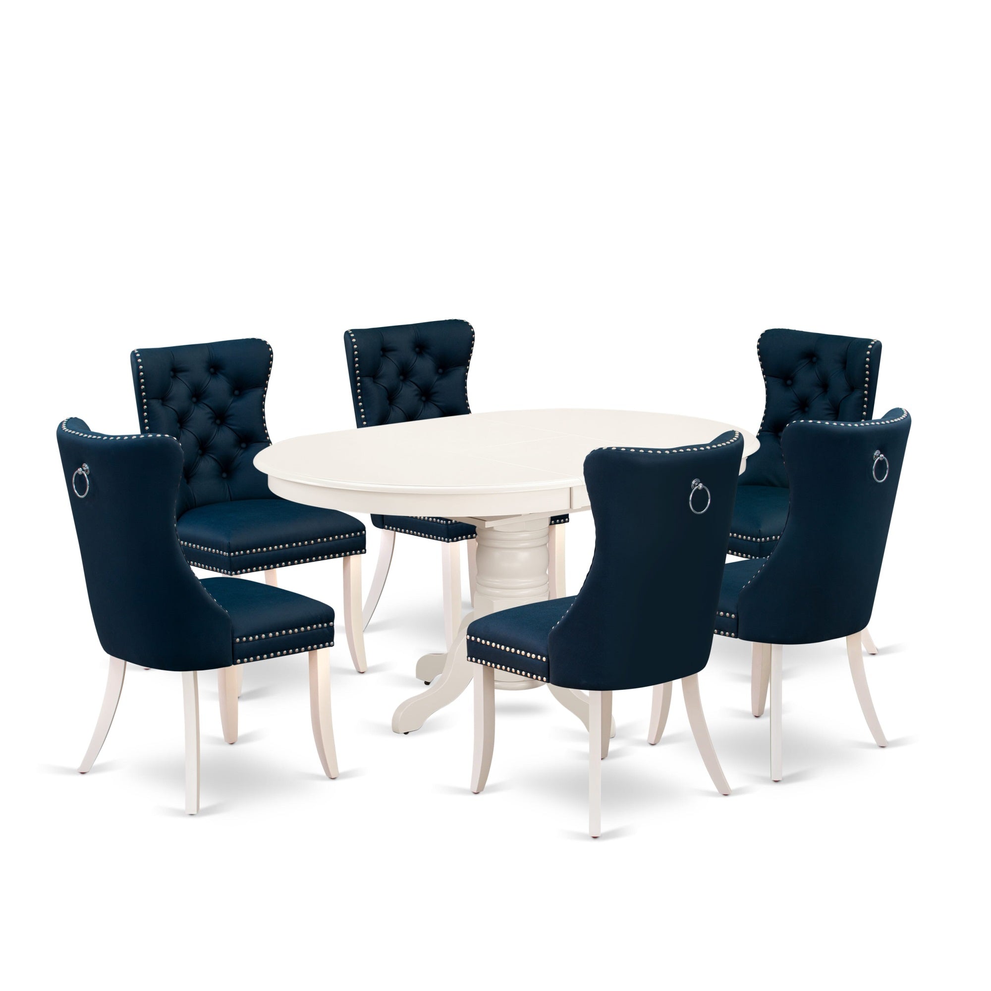 East West Furniture Avda7-Lwh-29 7 Piece Dining Table Set Includes An Oval Kitchen Table With Butterfly Leaf And 6 Padded Chairs, 42X60 Inch, Linen White