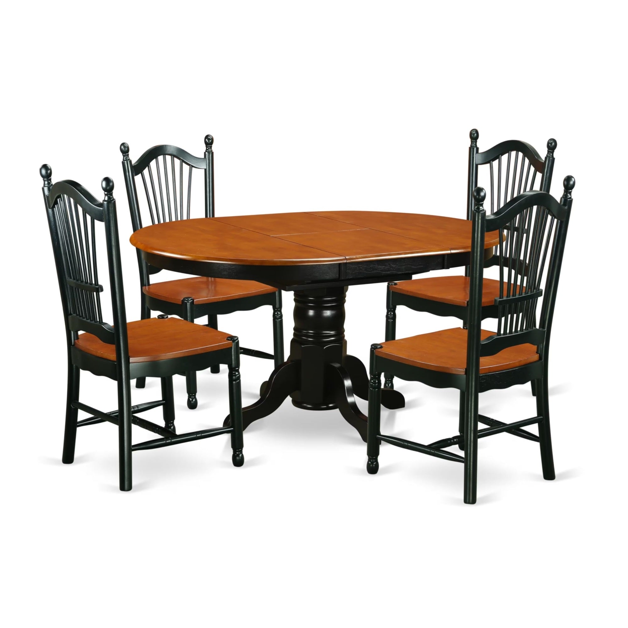 Casafoyer Avdo5-Bch-W 5 Piece Dining Room Furniture Set Includes An Oval Wooden Table With  Leaf And 4 Kitchen Dining Chairs, 42X60 Inch, Black & Cherry