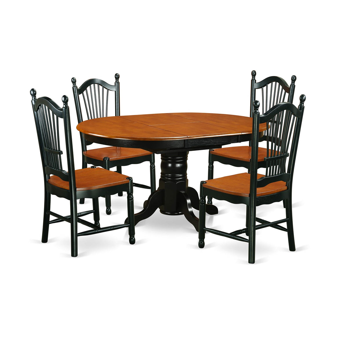 Avdo5-Bch-W 5-Piece Dining Table Set, Ergode, Mid-Century Design, High-Quality Asian Wood, Cherry & Black, 4 Chairs & 1 Dining Table, Easy Assembly, Dimensions: Chairs - L: 22, W: 18, H: 36; Table - L: 60/42, W: 42, H: 30