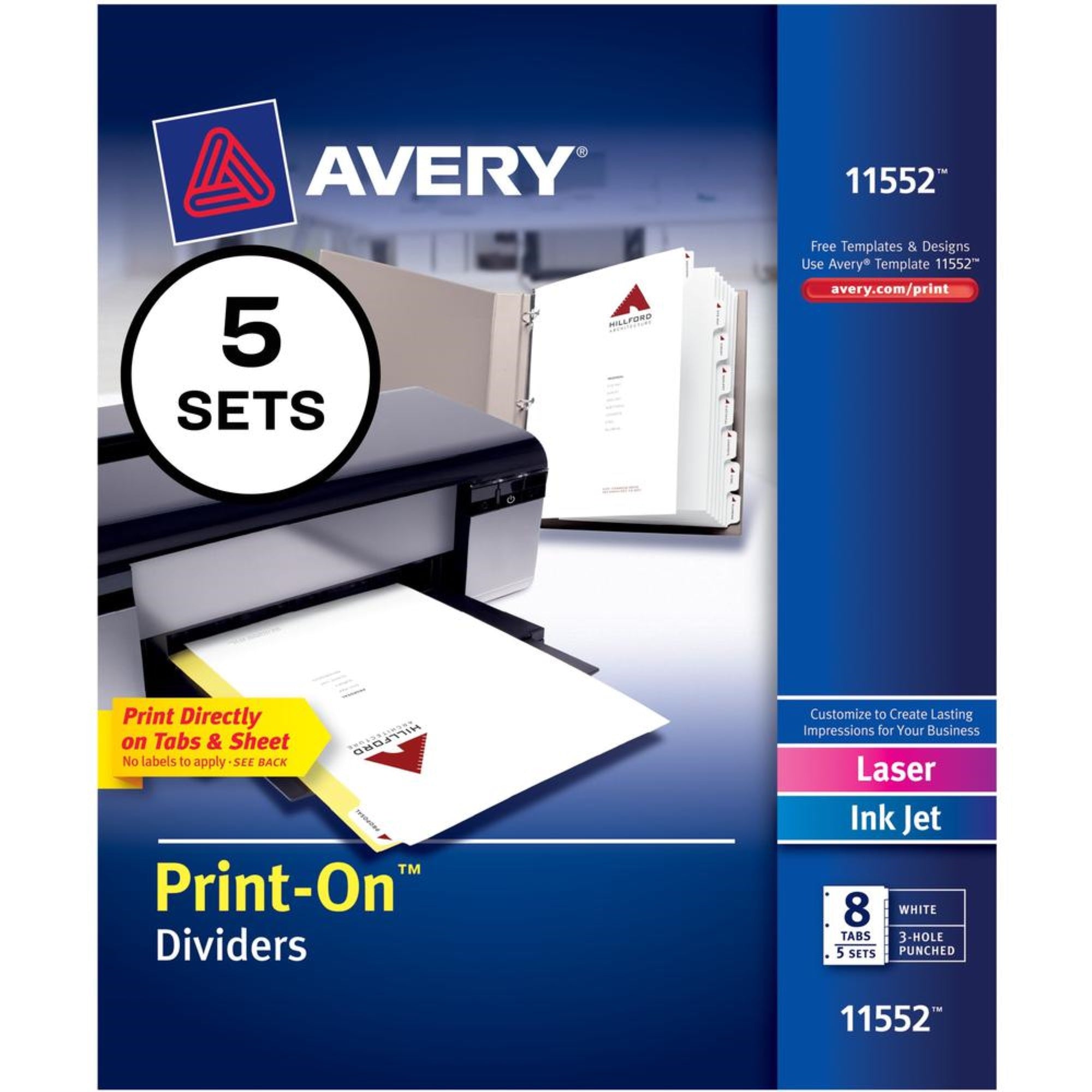 Avery&Reg; Customizable Print-On Dividers - 40 X Divider(S) - Print-On Tab(S) - 8 - 8 Tab(S)/Set - 8.5 Divider Width X 11 Divide