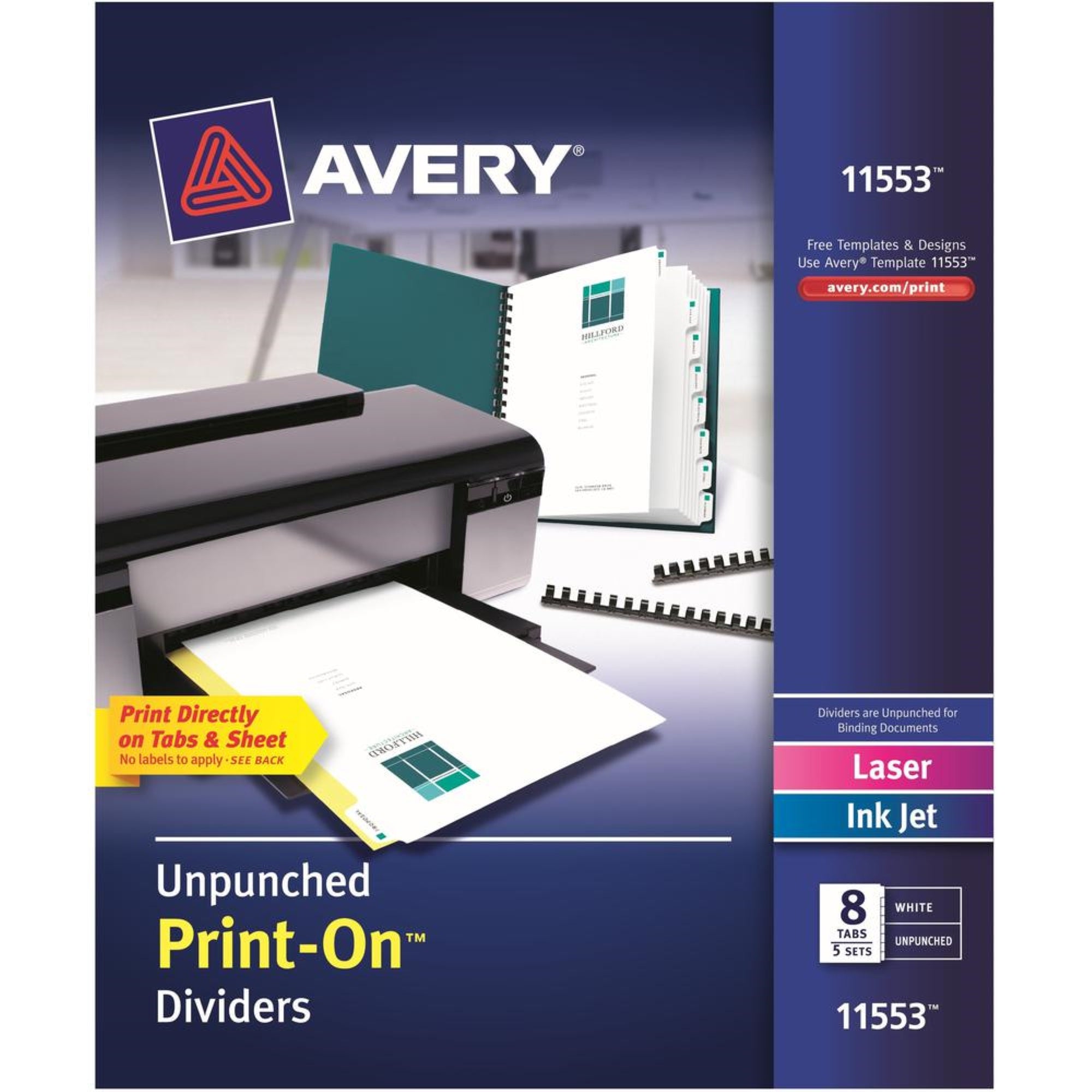 Avery&Reg; Unpunched Print-On Dividers - 40 X Divider(S) - Print-On Tab(S) - 8 - 8 Tab(S)/Set - 8.5 Divider Width X 11 Divider L