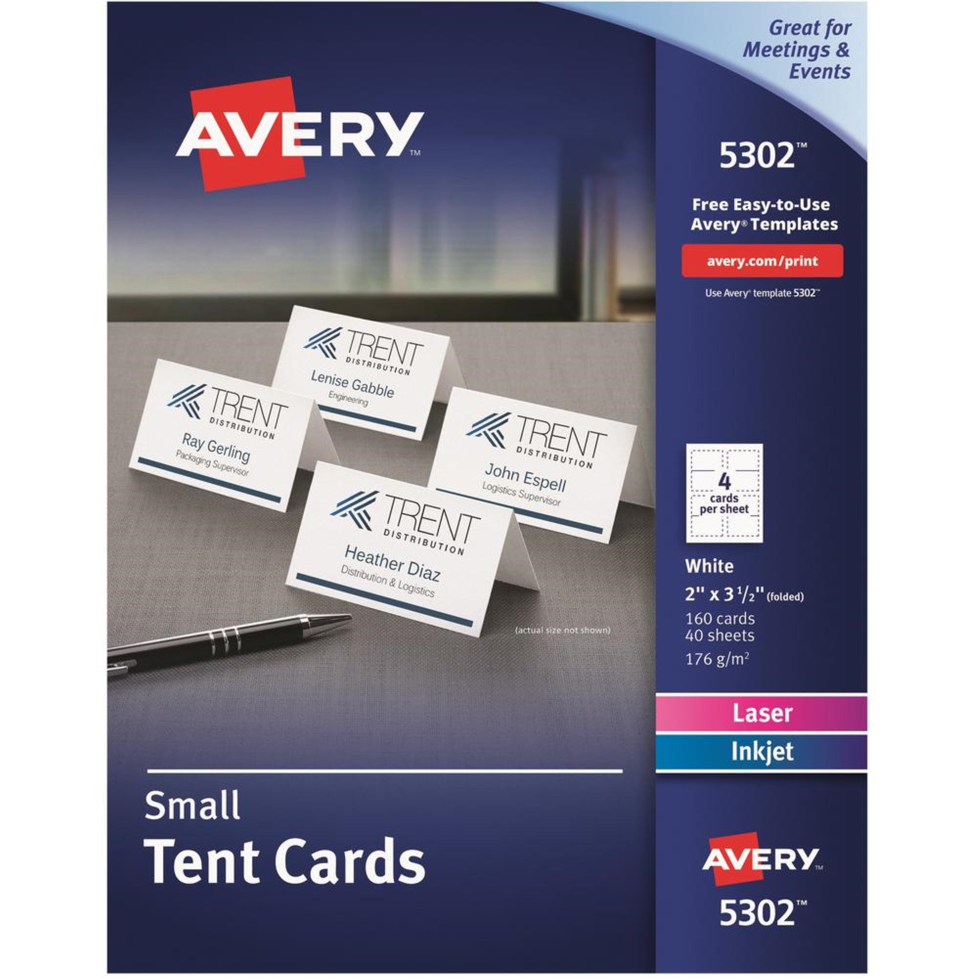 Avery&Reg; Place Cards, Two-Sided Printing, 2 X 3-1/2 , 160 Cards (5302) - 97 Brightness2 X 3 1/2 - 160 / Box - Fsc Mix - Perfor