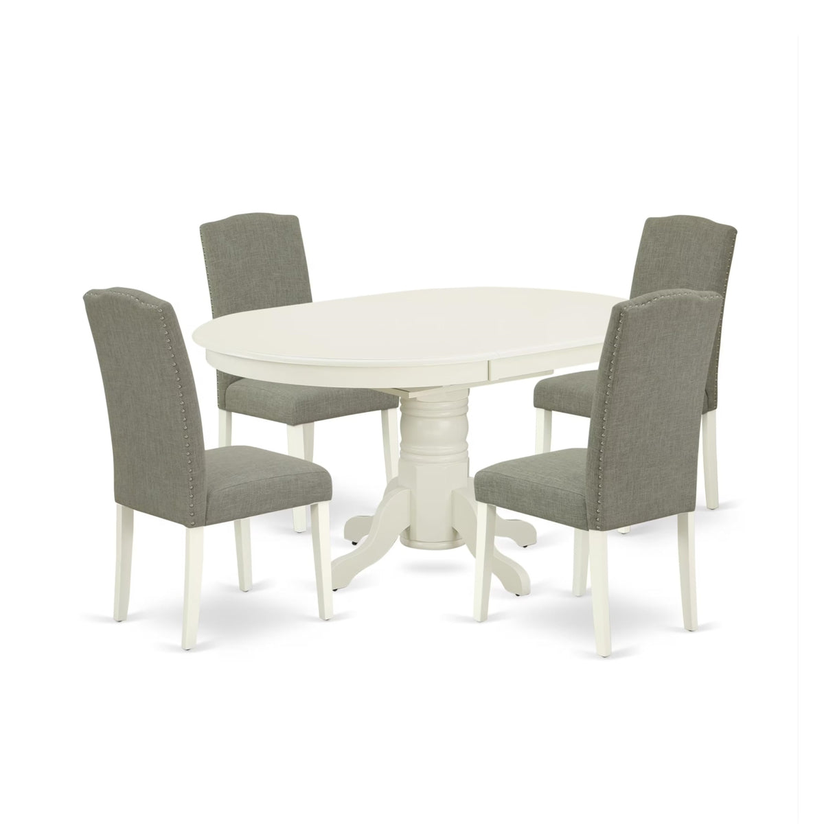 Casafoyer Aven5-Lwh-06 Avon 5 Piece Modern Dining Set Includes An Oval Wooden Table With  Leaf And 4 Dark Shitake Linen Fabric Parson Chairs, 42X60 Inch