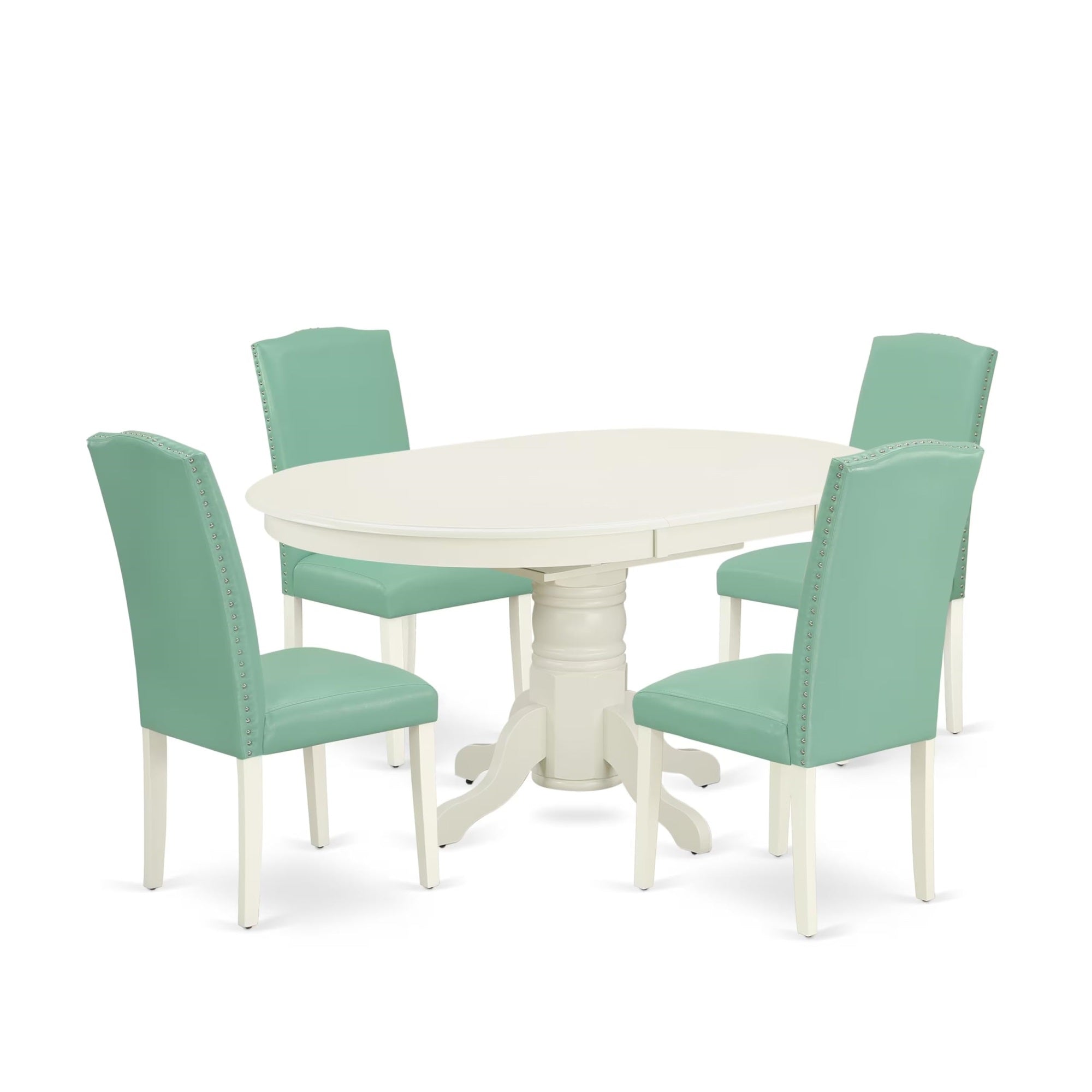 Casafoyer Aven5-Lwh-57 Avon 5 Piece Dining Room Furniture Set Includes An Oval Wooden Table With  Leaf And 4 Pond Faux Leather Upholstered Chairs, 42X60 Inch