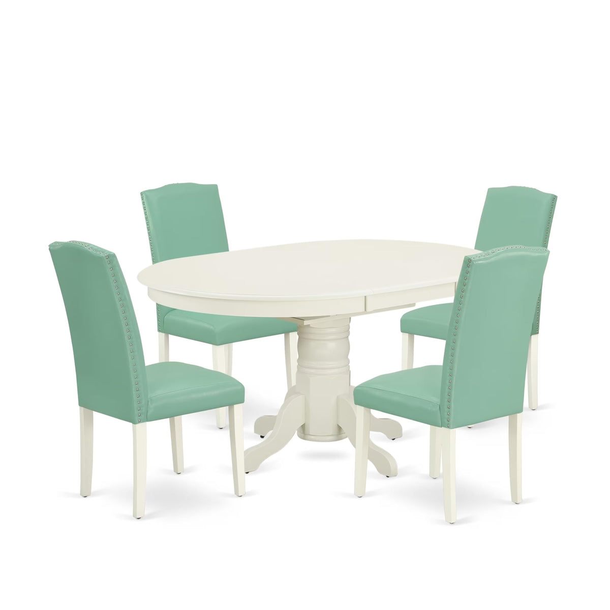 Casafoyer Aven5-Lwh-57 Avon 5 Piece Dining Room Furniture Set Includes An Oval Wooden Table With  Leaf And 4 Pond Faux Leather Upholstered Chairs, 42X60 Inch