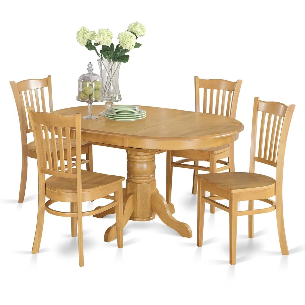 Casafoyer Avgr5-Oak-W Avon 5 Piece Room Set Includes An Oval Kitchen Table With  Leaf And 4 Dining Chairs, 42X60 Inch