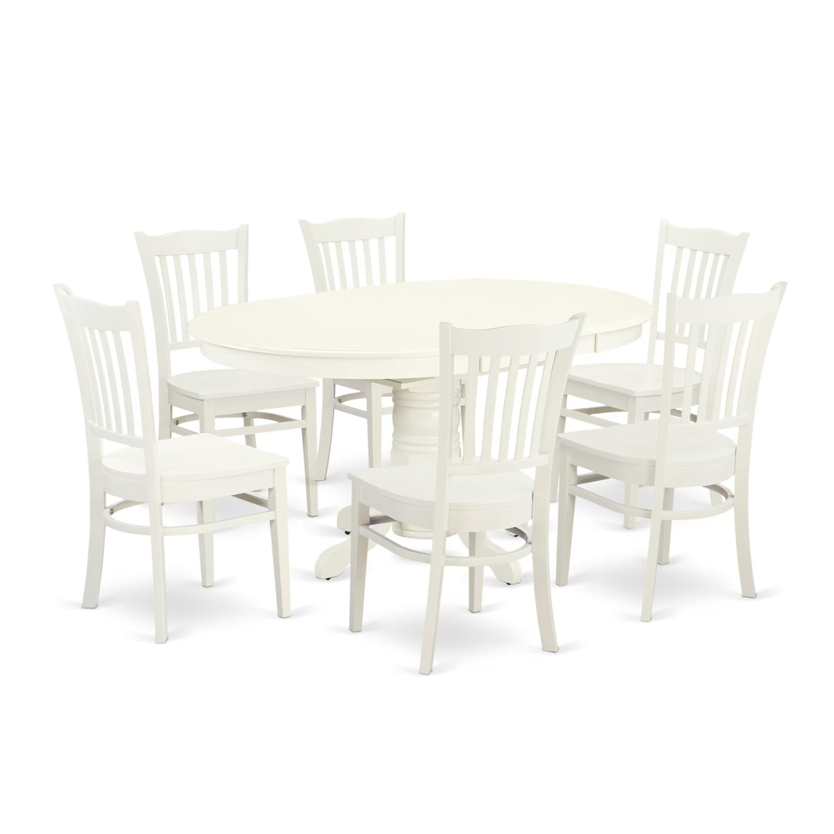 Casafoyer Avgr7-Lwh-W Avon 7 Piece Set Consist Of An Oval Dining Room Table With  Leaf And 6 Wood Seat Chairs, 42X60 Inch