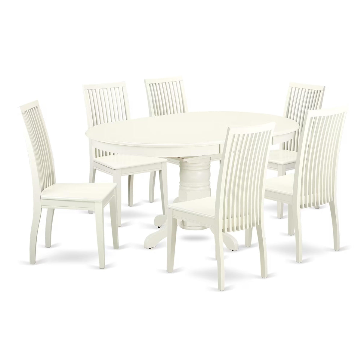 Casafoyer Avip7-Lwh-W Modern Dining Table Set - 6 Kitchen Dining Chairs With Wooden Seat - A  Leaf Wooden Dining Table - Linen White Finish