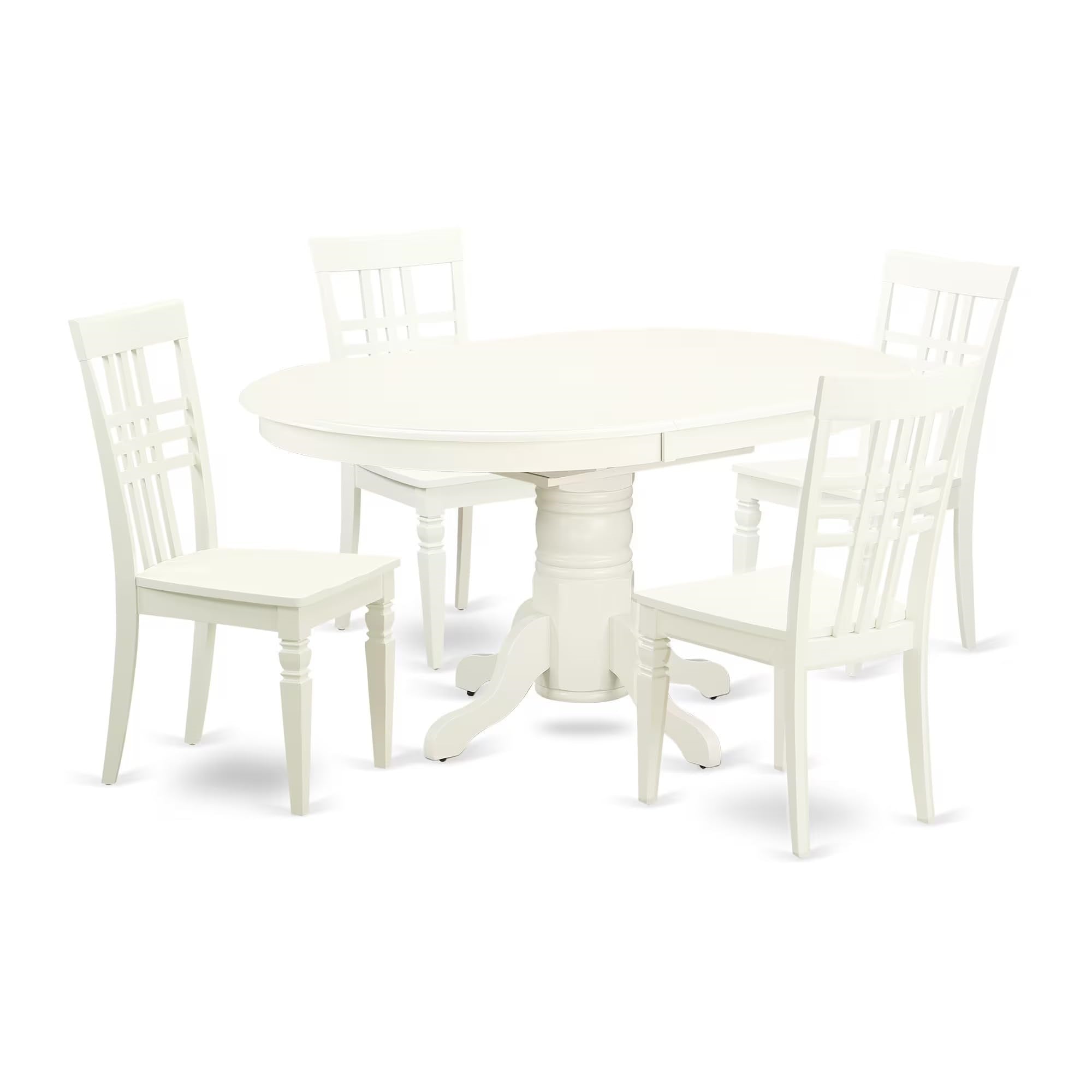 Casafoyer Avlg5-Lwh-W 5 Piece Dinette Set For 4 Includes An Oval Dining Table With  Leaf And 4 Dining Room Chairs, 42X60 Inch, Linen White