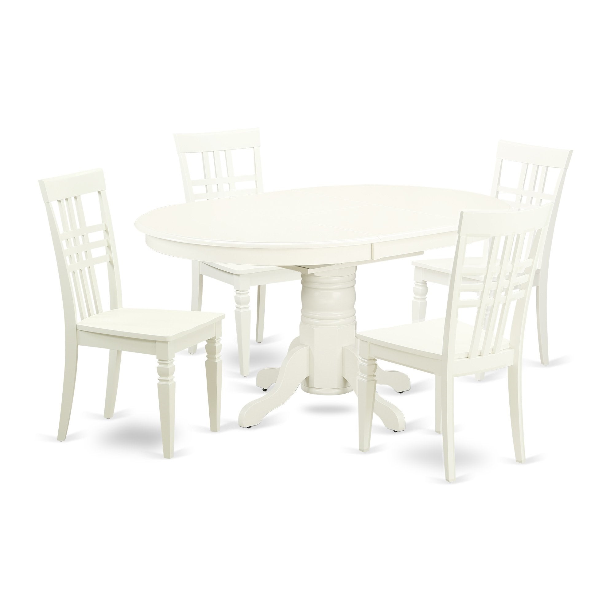 Ergode Avlg5-Lwh-W Wooden Dining Set, Mid-Century Style, Linen White Finish, 4 Chairs, High-Quality Asian Wood, Easy To Assemble, Perfect For Any Home Decor, 42X60 Inch Oval Table
