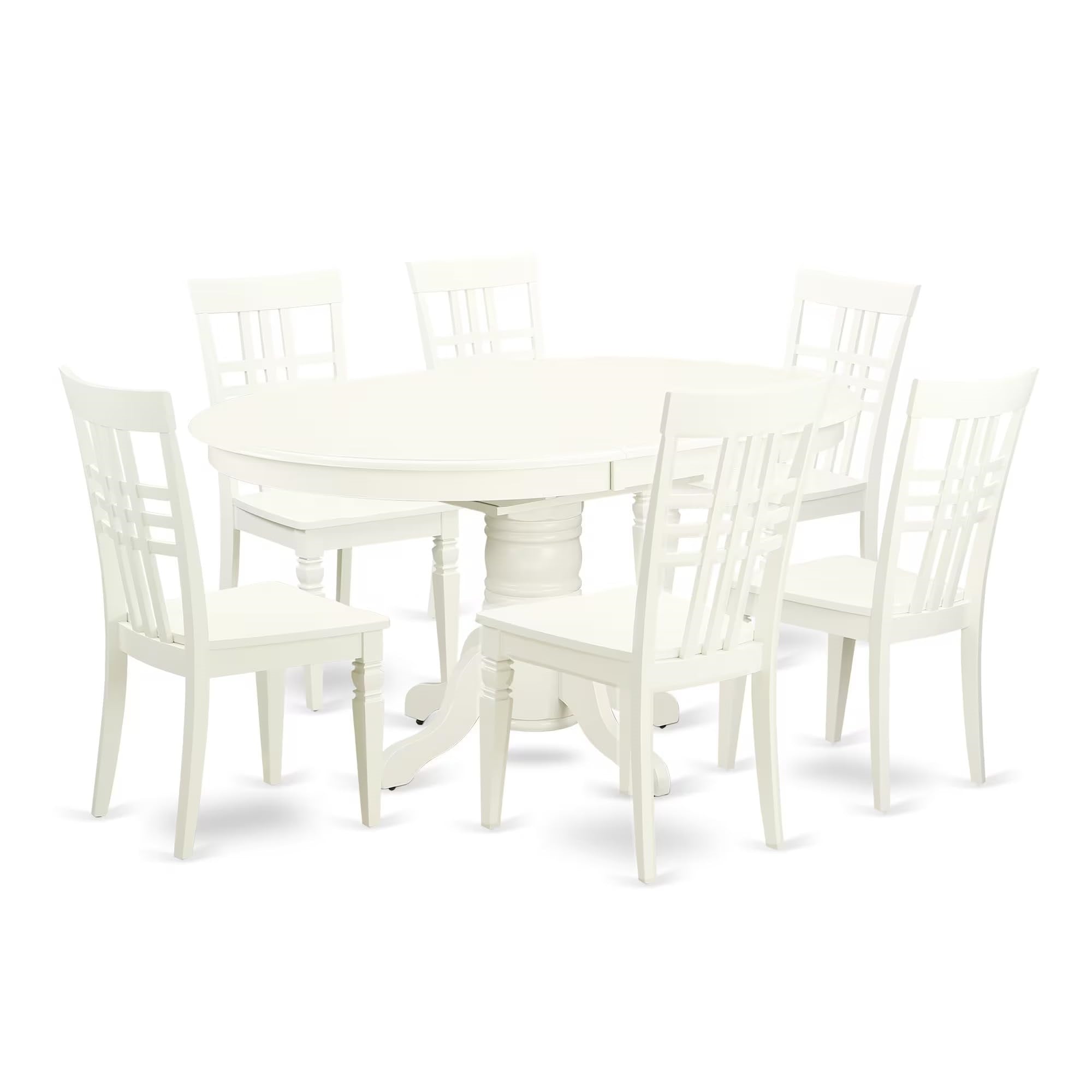 Casafoyer Avlg7-Lwh-W Avon 7 Piece Set Consist Of An Oval Dining Room Table With  Leaf And 6 Wood Seat Chairs, 42X60 Inch