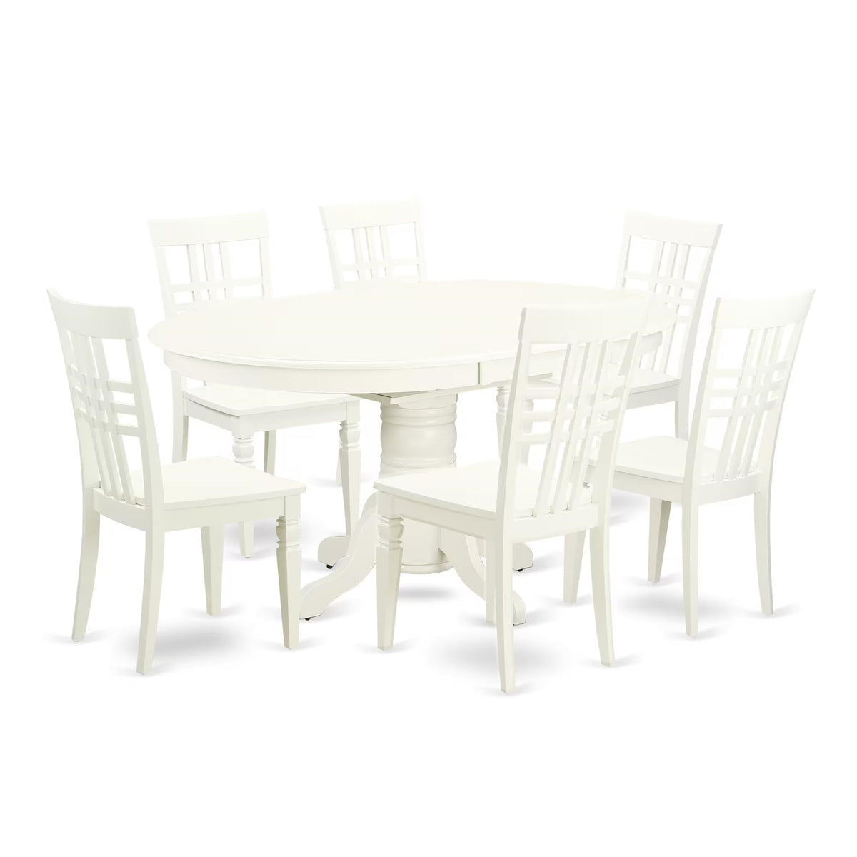 Casafoyer Avlg7-Lwh-W Avon 7 Piece Set Consist Of An Oval Dining Room Table With  Leaf And 6 Wood Seat Chairs, 42X60 Inch