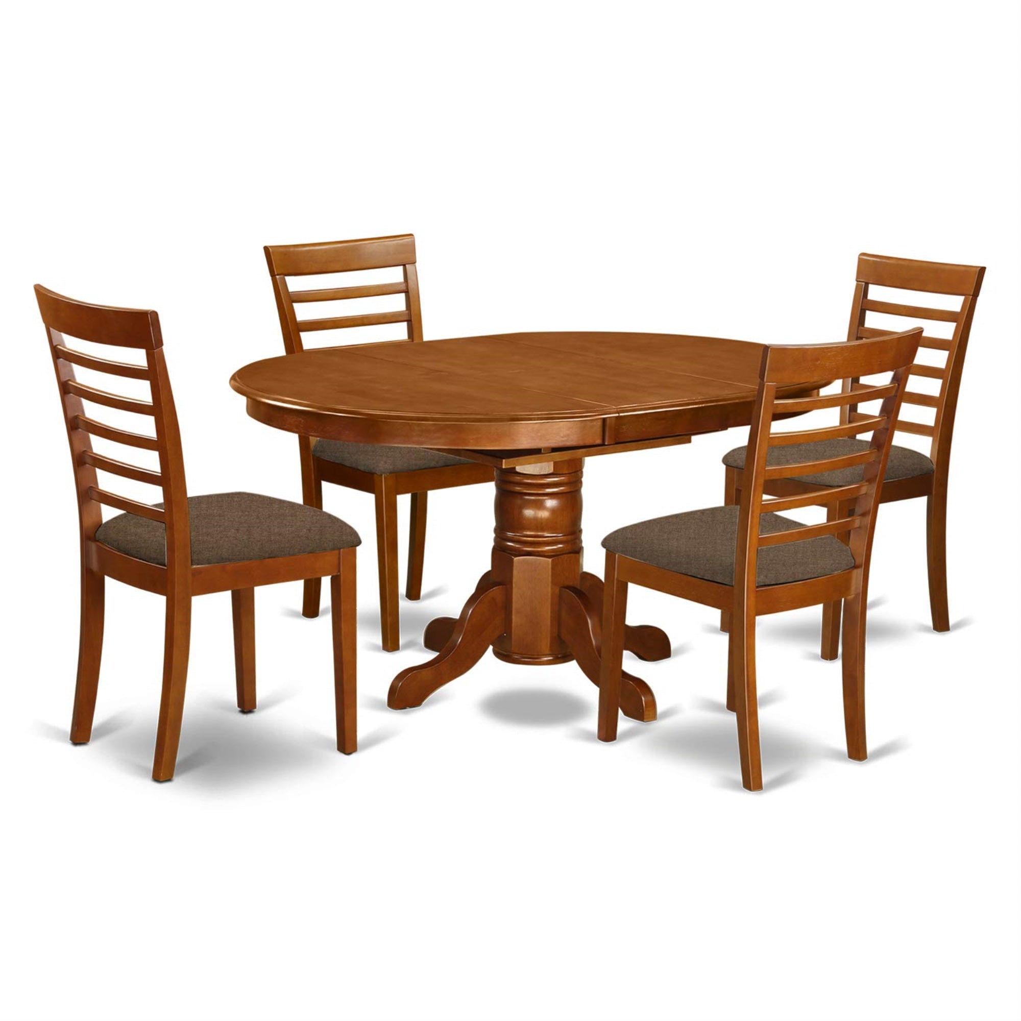 Ergode Avml5-Sbr-C, 5-Piece Modern Dining Table Set, Includes 4 Chairs With Linen Fabric Seats, Butterfly Leaf Top, Pedestal Legs, Easy Assembly, High-Quality Craftsmanship, Saddle Brown