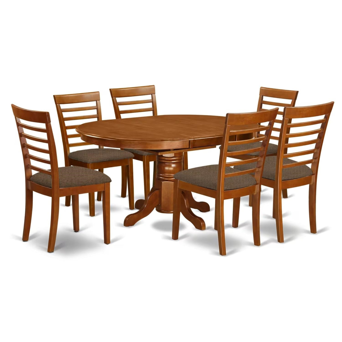 Casafoyer Avml7-Sbr-C Avon 7 Piece Kitchen Set Consist Of An Oval Table With  Leaf And 6 Linen Fabric Dining Room Chairs, 42X60 Inch, Saddle Brown