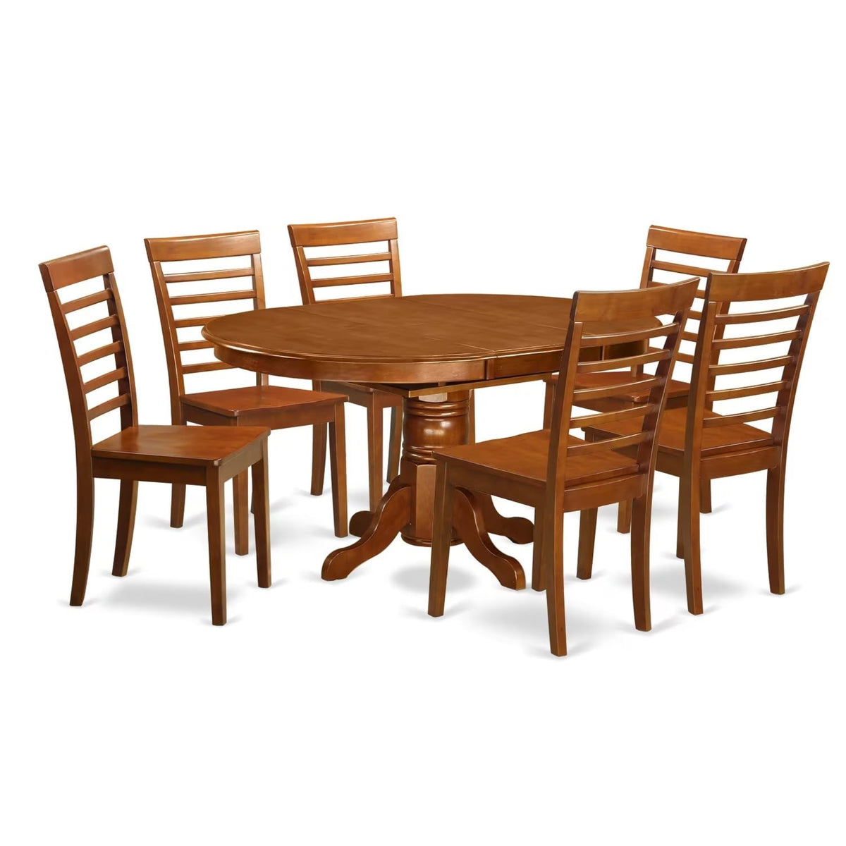 Casafoyer Avml7-Sbr-W Modern Dining Table Set - 6 Wonderful Dining Chairs With Wooden Seat - A  Leaf Oval Kitchen Table (Saddle Brown Finish)