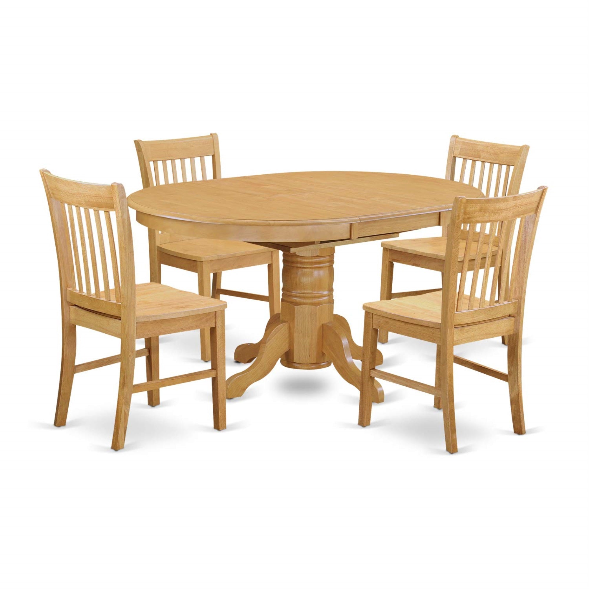 Ergode Avno5-Oak-W, Mid-Century Dining Table Set, 5-Piece, Oak Oval Tabletop, Butterfly Leaf, 4 Chairs, Elegant Design