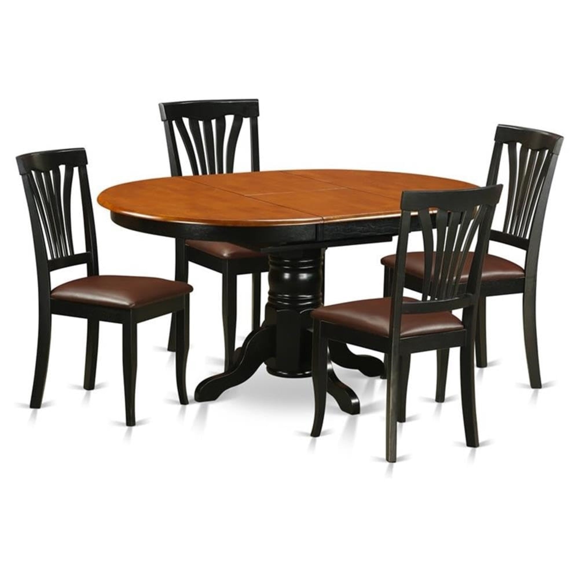 Casafoyer East-West Furniture Avon5-Blk-Lc Kitchen Dining Table Set- 4 Dining Chairs With Faux Leather Seat And A Wonderful  Leaf Pedestal Dining Table (Cherry & Black Finish)