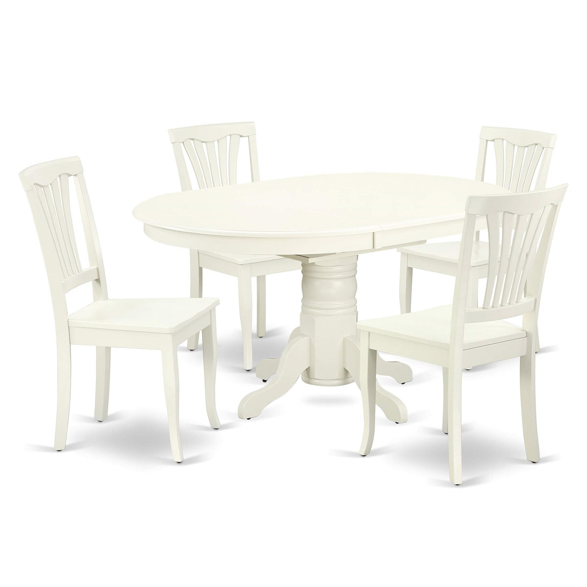 Avon5-Lwh-W Kitchen Dining Chairs & Table Set, Ergode, 5-Piece, Linen White Oval Top, Wooden Seats & Slatted Backs, Stable & Durable, Easy To Transport, Clean, Assemble & Adjust, Classic Style, Perfect Addition To Dining Room