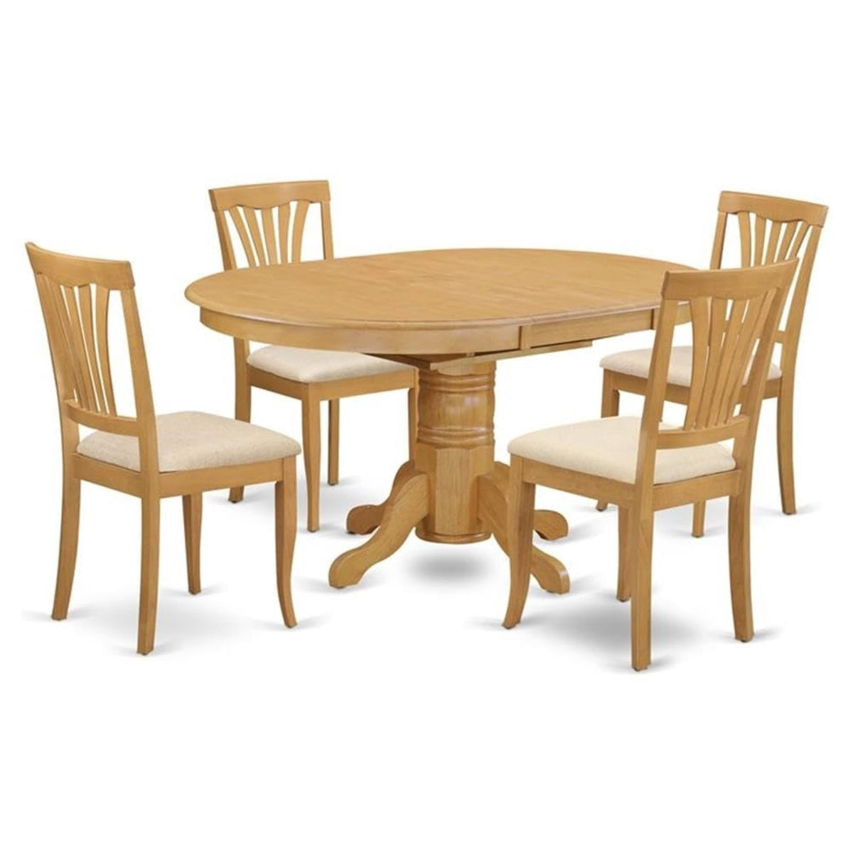 Casafoyer Avon 5 Piece Room Set Includes An Oval Wooden Table With  Leaf And 4 Linen Fabric Kitchen Dining Chairs, 42X60 Inch, Oak