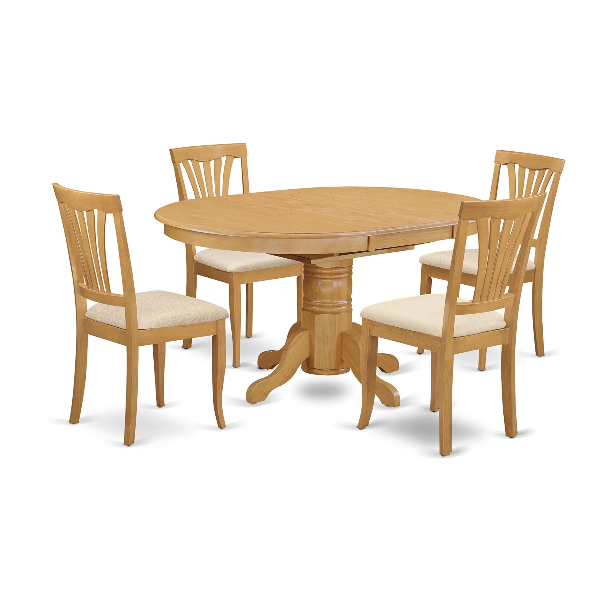 East West Furniture Avon 5 Piece Room Set Includes An Oval Wooden Table With Butterfly Leaf And 4 Linen Fabric Kitchen Dining Chairs, 42X60 Inch, Oak