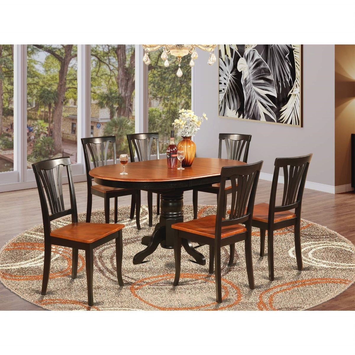 Casafoyer Avon7-Blk-W 7 Pc Dining Room Set-Oval Table With Leaf And 6 Dining Chairs.