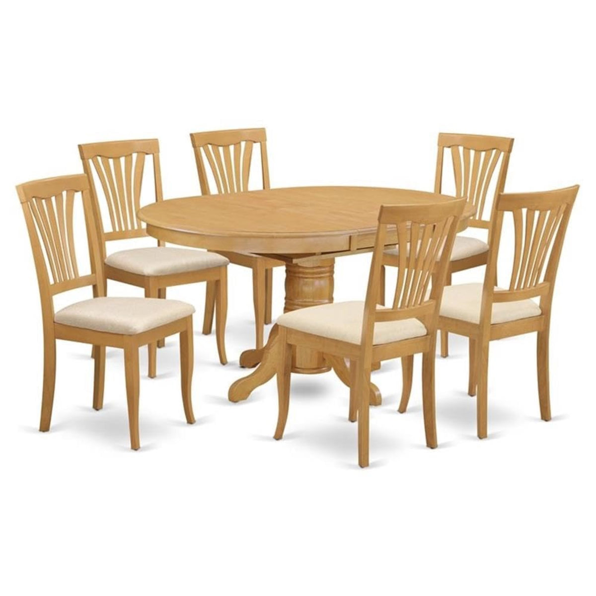 Casafoyer Avon 7 Piece Dining Room Furniture Set Consist Of An Oval Kitchen Table With  Leaf And 6 Linen Fabric Upholstered Chairs, 42X60 Inch, Oak