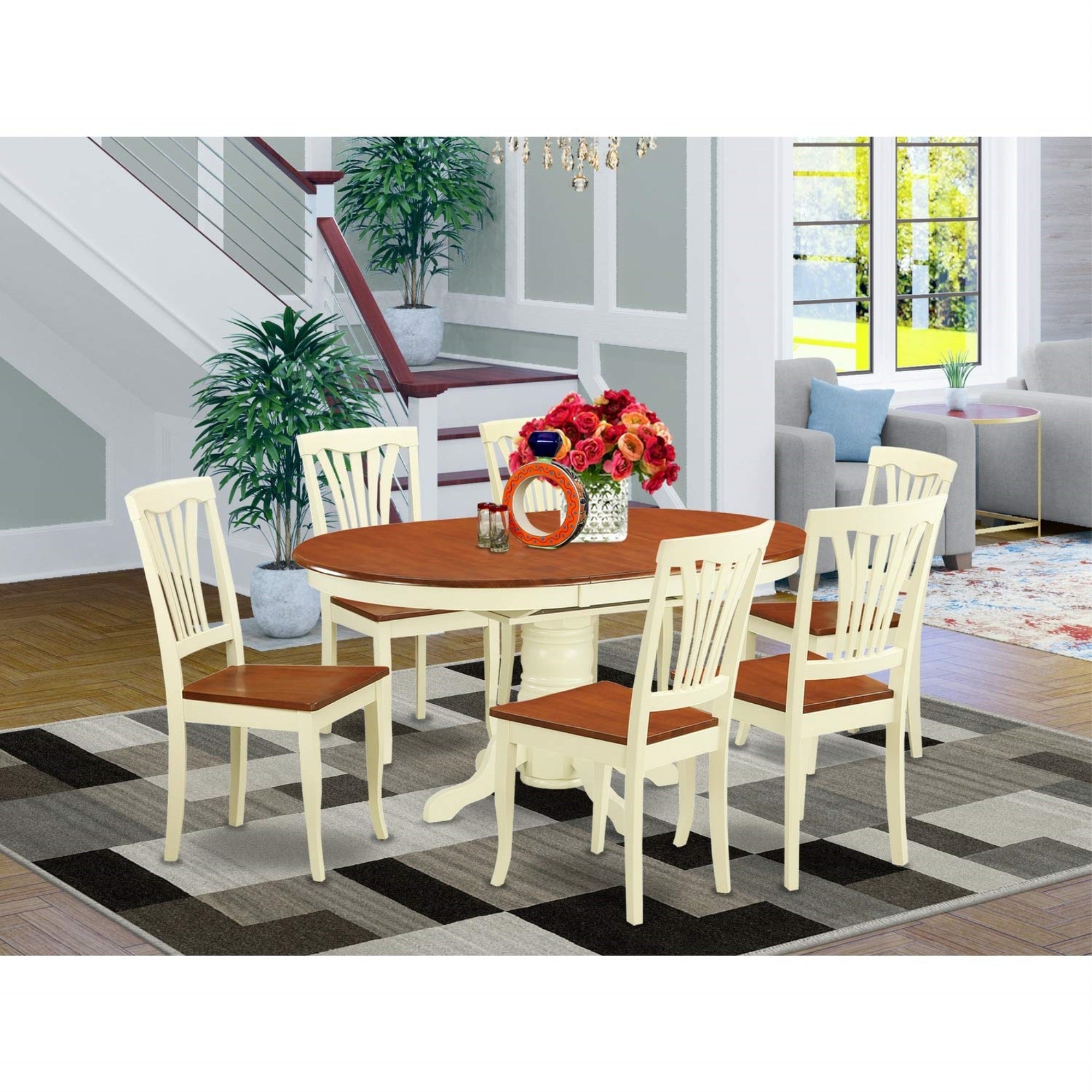 Casafoyer Avon7-Whi-W 7 Piece Dining Set Consist Of An Oval Dining Table With  Leaf And 6 Kitchen Chairs, 42X60 Inch, Buttermilk & Cherry