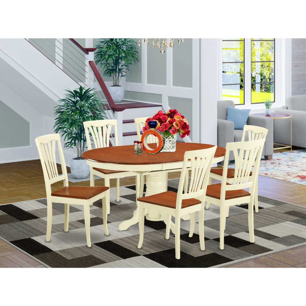 Casafoyer Avon7-Whi-W 7 Piece Dining Set Consist Of An Oval Dining Table With  Leaf And 6 Kitchen Chairs, 42X60 Inch, Buttermilk & Cherry