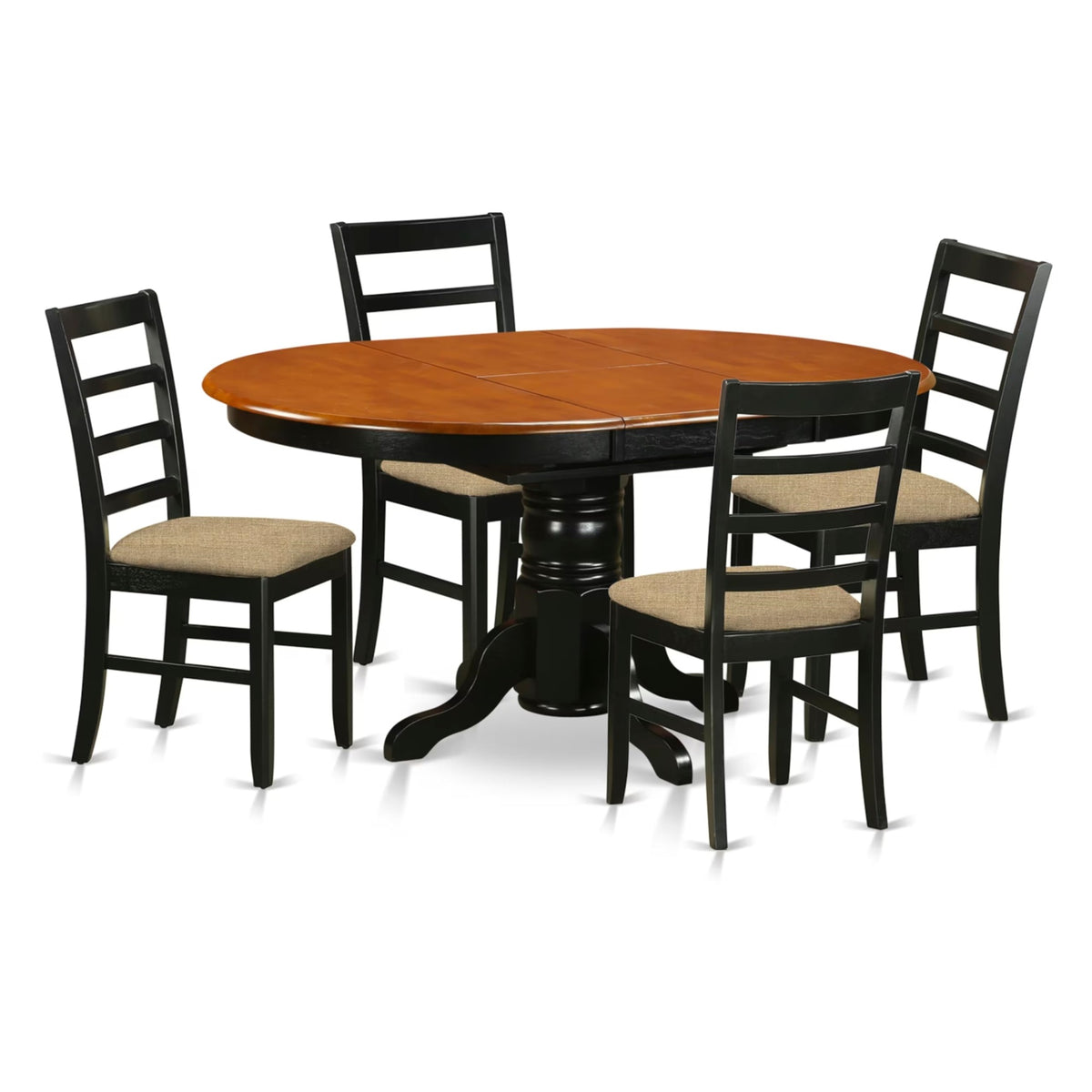 Casafoyer Avpf5-Bch-C Avon 5 Piece Set For 4 Includes An Oval Table With  Leaf And 4 Linen Fabric Kitchen Dining Chairs, 42X60 Inch