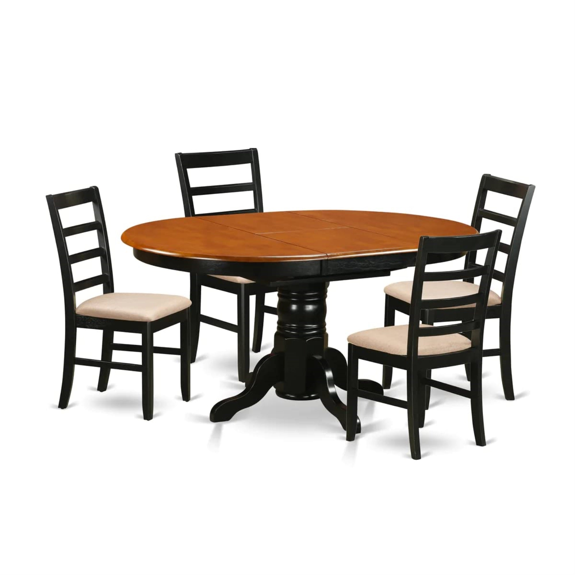 Ergode Avpf5-Bch-C, 5 Piece Dining Room Table Set, Cherry Tabletop, Black Pedestal Legs, Linen Fabric Seats, Easy Assembly, Stylish & Functional