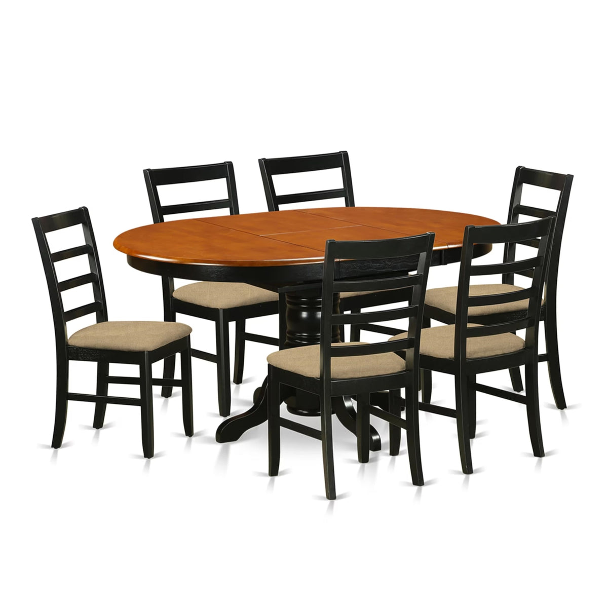 Casafoyer Avpf7-Bch-C 7 Piece Dining Table Set Consist Of An Oval Dining Room Table With  Leaf And 6 Linen Fabric Upholstered Chairs, 42X60 Inch, Black & Cherry