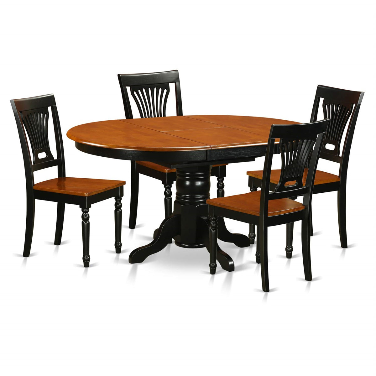 Avpl5-Bch-W 5-Piece Dining Room Table Set, Cherry Oval Top, Black Pedestal Legs, Wooden Seats, Slatted Backs, Asian Wood, Portable & Easy To Clean, Elegant & Functional, 42X60 Inch