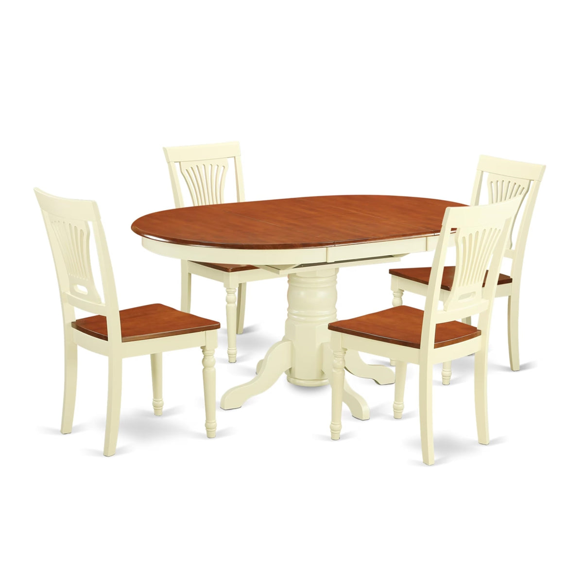 Casafoyer Avpl5-Whi-W Avon 5 Piece Room Furniture Set Includes An Oval Wooden Table With  Leaf And 4 Kitchen Dining Chairs, 42X60 Inch