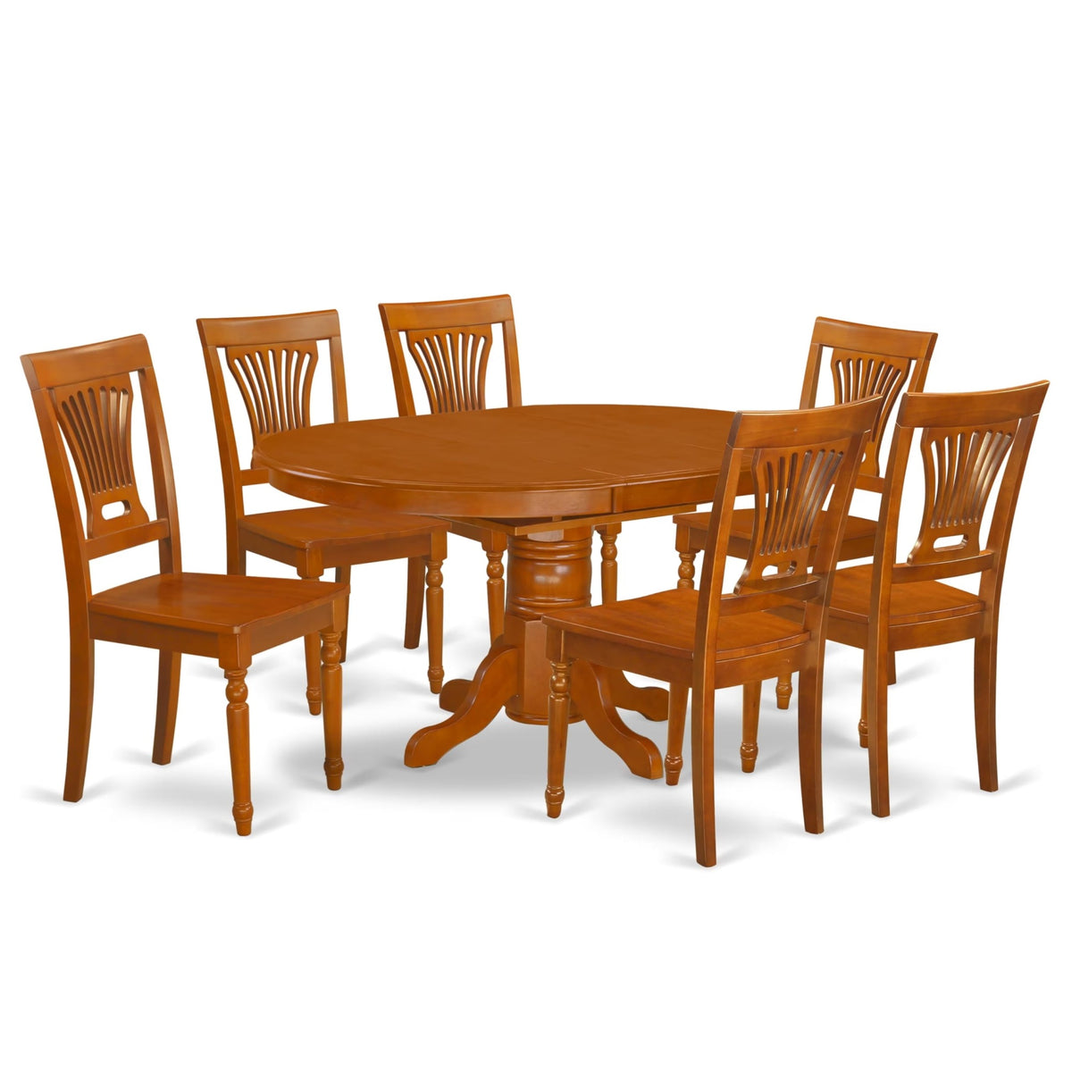 Casafoyer Avpl7-Sbr-W 7 Piece Modern Dining Table Set Consist Of An Oval Wooden Table With  Leaf And 6 Dining Chairs, 42X60 Inch, Saddle Brown