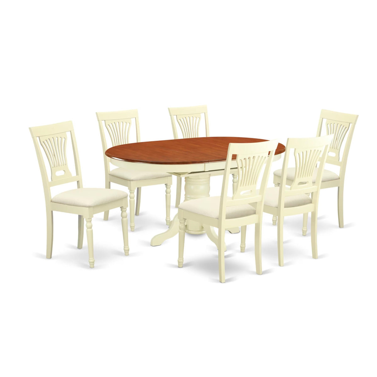 Casafoyer Avon 7 Piece Kitchen Set Consist Of An Oval Table With  Leaf And 6 Linen Fabric Dining Room Chairs, 42X60 Inch, Buttermilk & Cherry