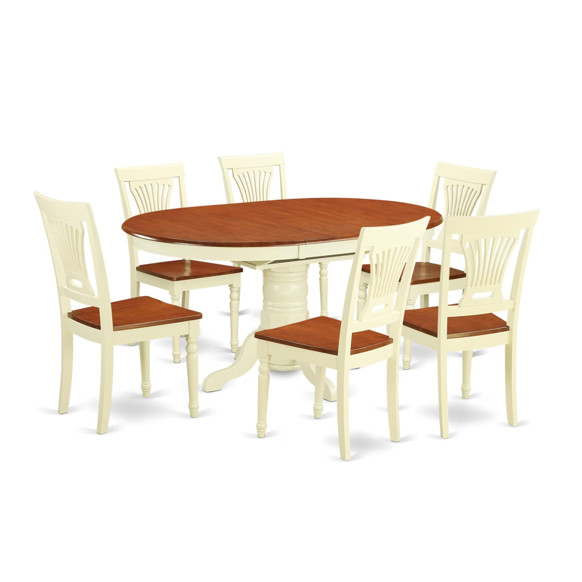 Casafoyer Avon 7 Piece Room Furniture Set Consist Of An Oval Kitchen Table With  Leaf And 6 Dining Chairs, 42X60 Inch, Buttermilk & Cherry