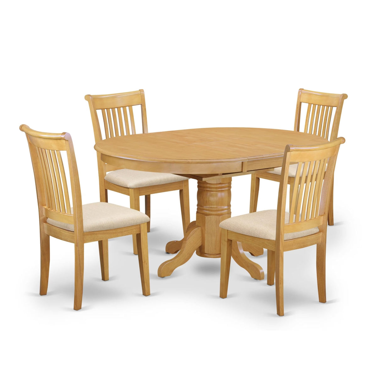 Casafoyer Avpo5-Oak-C Avon 5 Piece Kitchen Set For 4 Includes An Oval Dining Room Table With  Leaf And 4 Linen Fabric Upholstered Chairs, 42X60 Inch