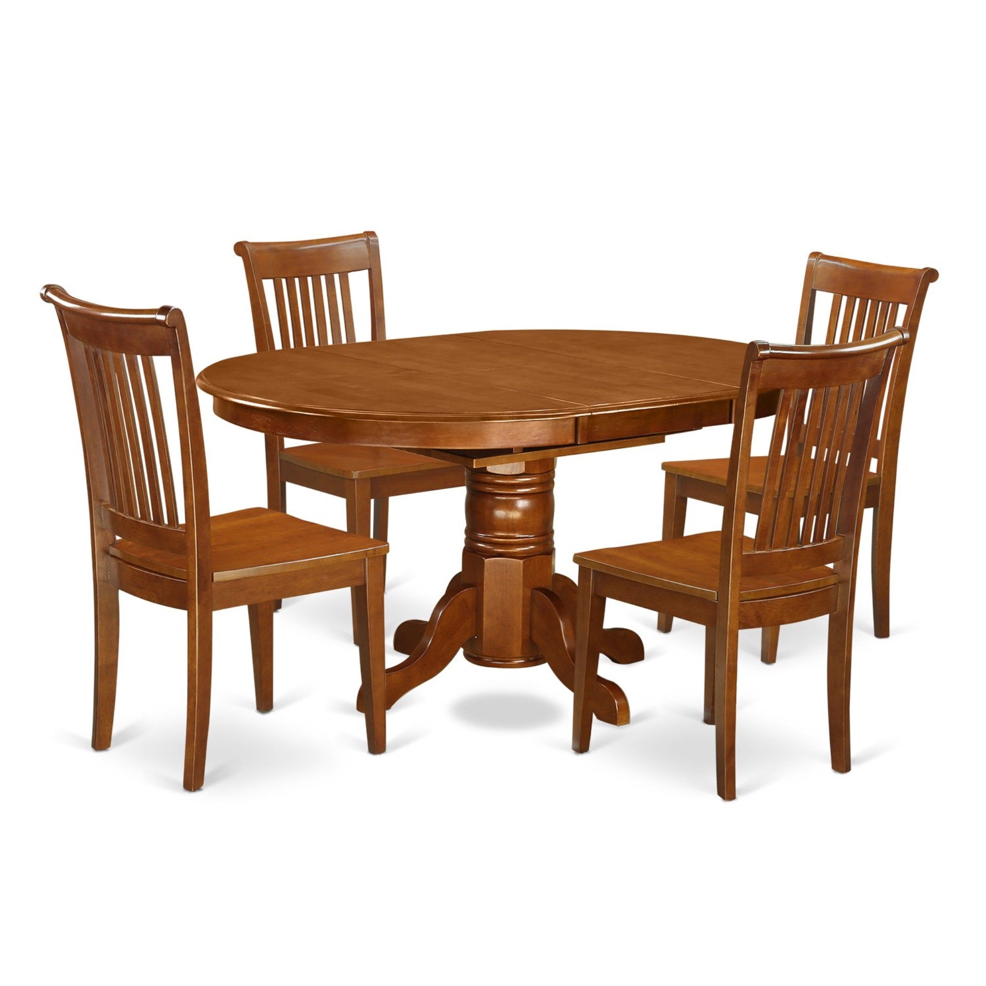 Ergode Avpo5-Sbr-W, 7-Piece Dining Room Set, Saddle Brown Oval Tabletop, Wooden Seats, Slatted Backs, Asian Wood, 42X60 Inch