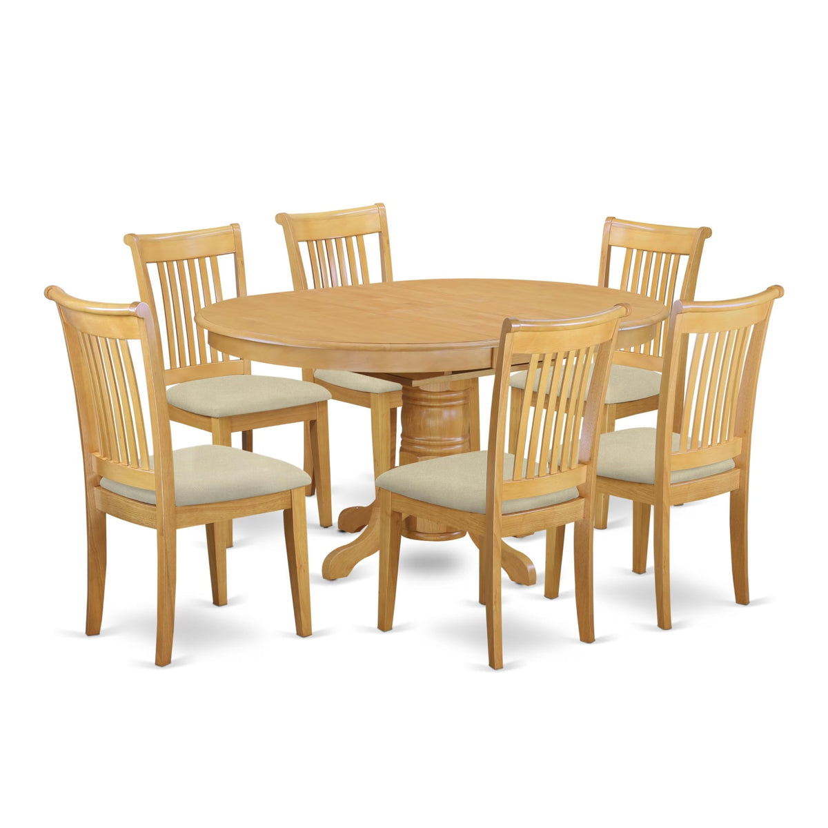 Casafoyer Avpo7-Oak-C Avon 7 Piece Modern Set Consist Of An Oval Wooden Table With  Leaf And 6 Linen Fabric Dining Room Chairs, 42X60 Inch