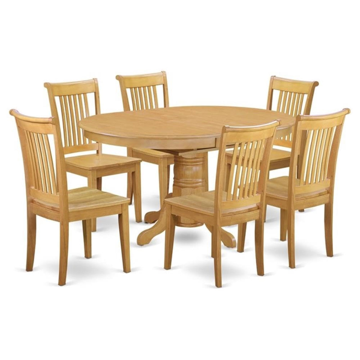 Casafoyer Avpo7-Oak-W Avon 7 Piece Set Consist Of An Oval Dining Room Table With  Leaf And 6 Wood Seat Chairs, 42X60 Inch