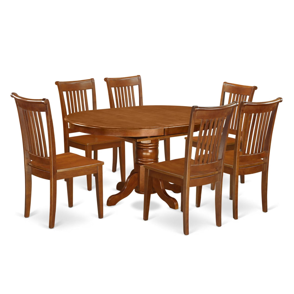 Casafoyer Avpo7-Sbr-W Avon 7 Piece Set Consist Of An Oval Dining Room Table With  Leaf And 6 Wood Seat Chairs, Saddle Brown
