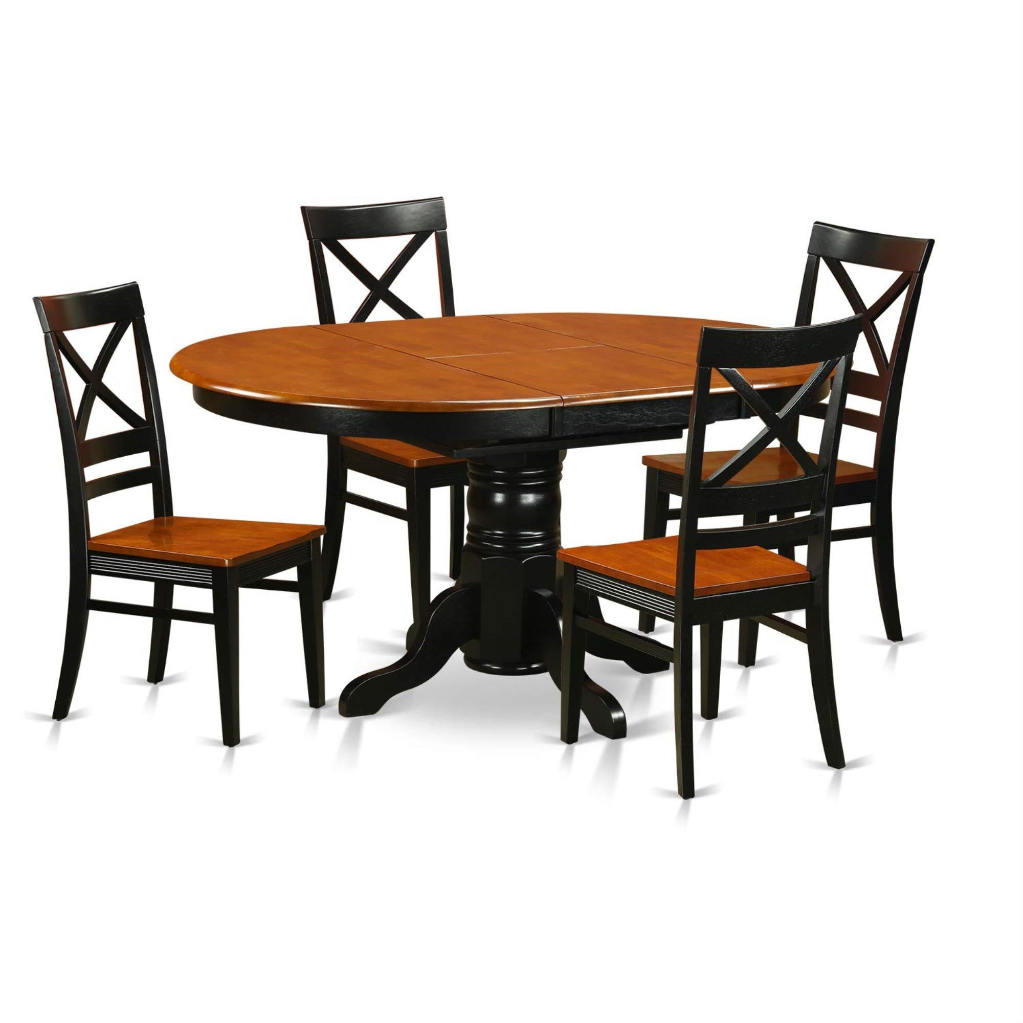 Ergode Avqu5-Bch-W 5-Piece Dining Table Set, Cherry Oval Table Top, Black Pedestal Legs, Premium Asian Wood, X-Back Chairs, Easy To Assemble, Comfortable Wooden Seats, Contemporary Design