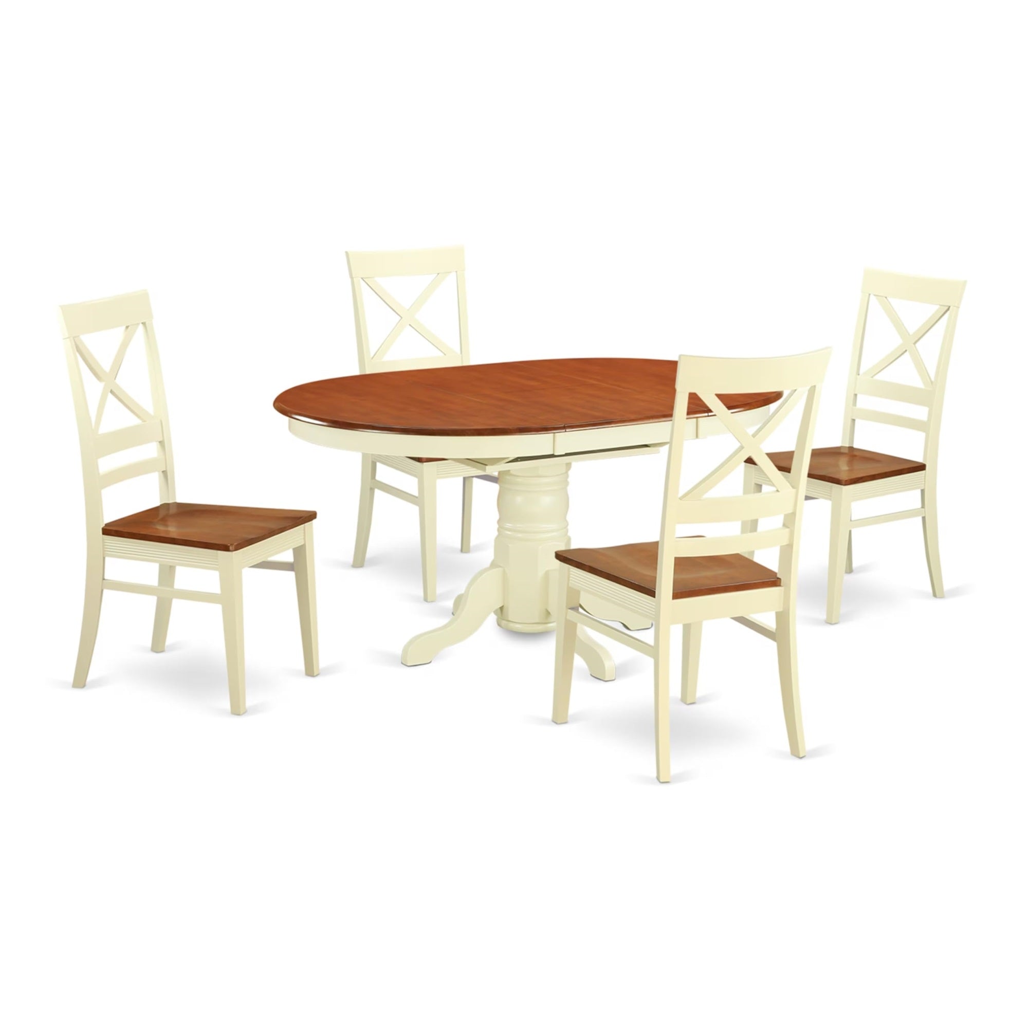 Casafoyer Avqu5-Whi-W Modern Dining Table Set - 4 Great Wood Dining Chairs With Wooden Seat - A  Leaf Dining Table (Cherry & Buttermilk Finish)