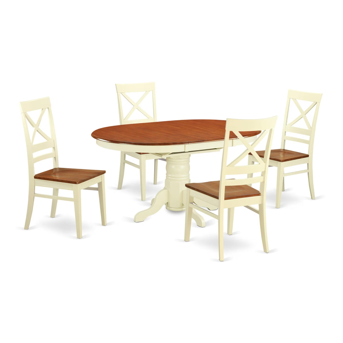 Casafoyer Avqu5-Whi-W Modern Dining Table Set - 4 Great Wood Dining Chairs With Wooden Seat - A  Leaf Dining Table (Cherry & Buttermilk Finish)